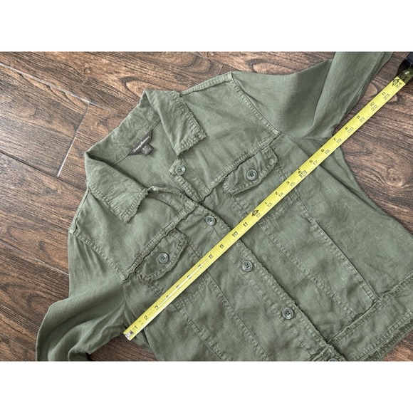 TOMMY BAHAMA TWO PALMS 100% LINEN RAW EDGE BUTTON UP JACKET OLIVE GREEN SMALL - Picture 4 of 8